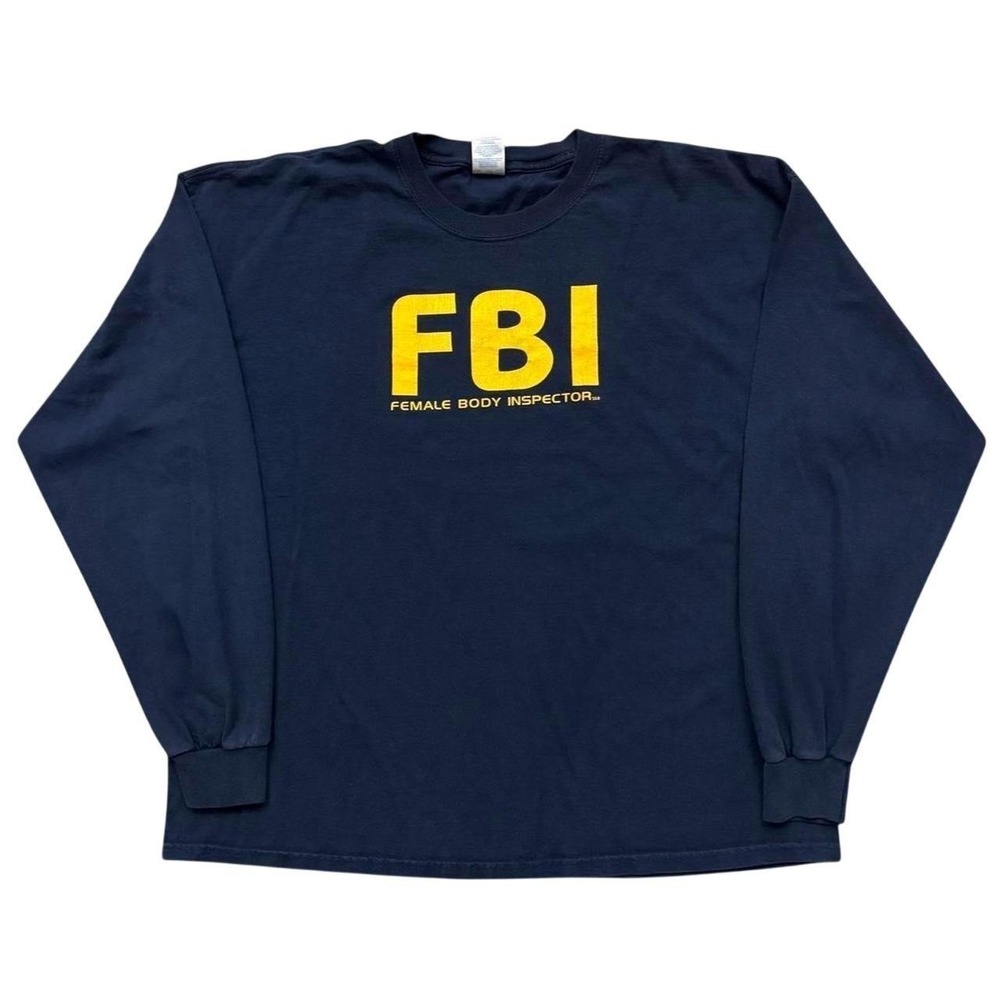 Vintage Y2K FBI Female Body Inspector Long Sleeve T-Shirt Tee Funny Humor Parody - Picture 1 of 6